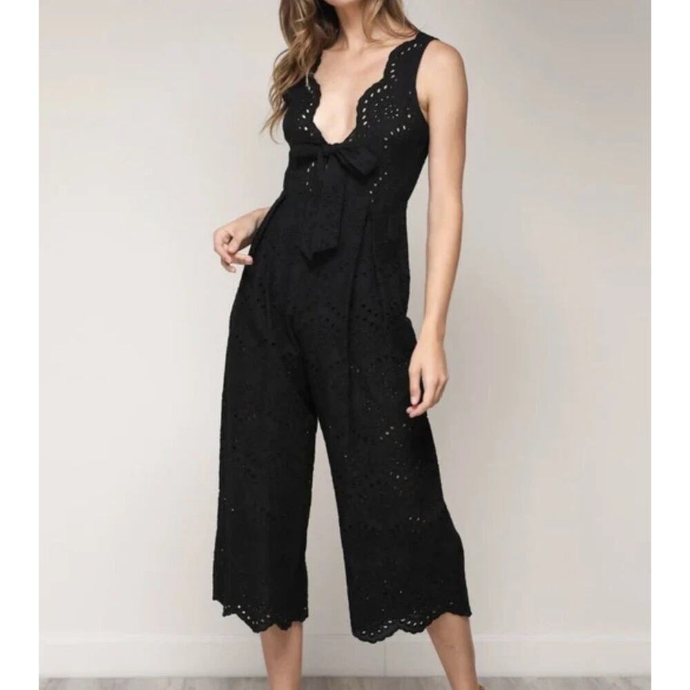 The Impeccable pig Eyelet Jumpsuit preppy babydoll Y2K Scallop Black M A005764